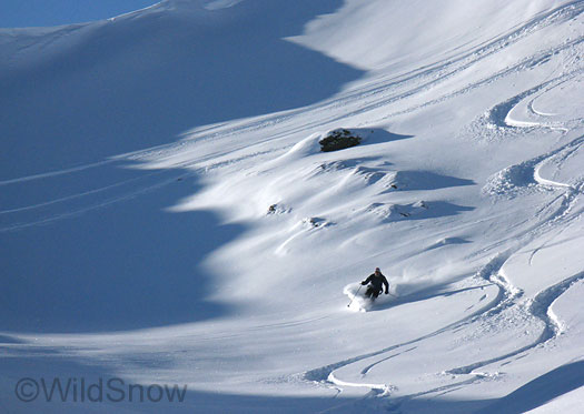 Skiing the backcountry in Austria. Manfred kicks up some fluff from last night's storm.