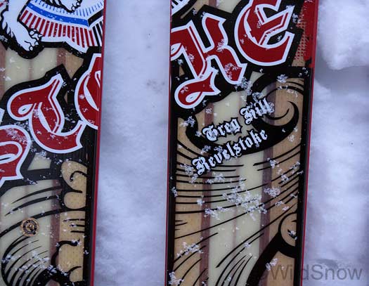 Dynafit Stoke skis detail. Dynafit Stoke skis detail.