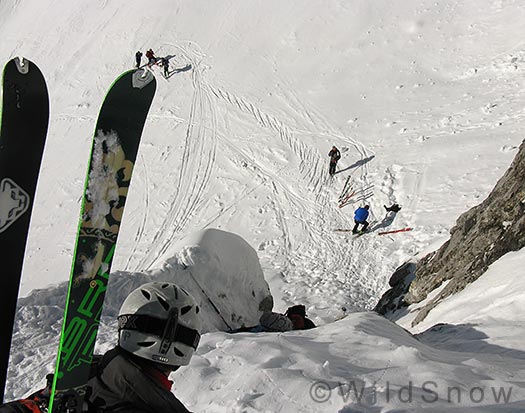Backcountry skiing downclimb. Backcountry skiing downclimb.