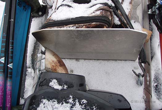 Snowmobile ski carry for backcountry skiing. Snowmobile ski carry for backcountry skiing.
