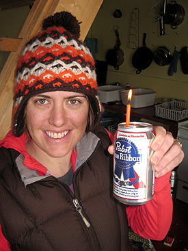 jess-bday The Dirtbag Birthday Cake. I think Jessie was happy to spend her 31st on the perfect ski trip.