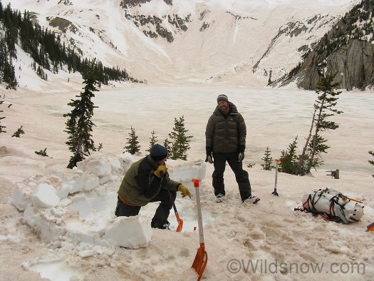 Digging our snow kitchen, the snow was a little dirty.