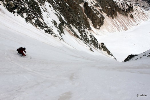 Anton starting down the main couloir