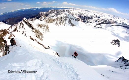 Matt Kamper getting some turns down a fin on the East Face. Matt Kamper getting some turns down a fin on the East Face.