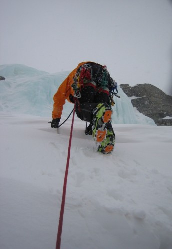 Climbing in the backcountry. Climbing in the backcountry.
