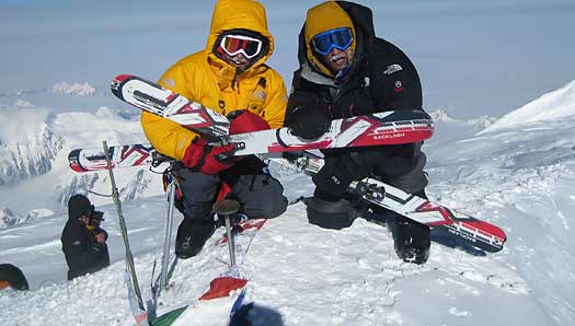 014-sum-k2-IMG_0339 Colby and Tyler show off their K2 Backlash skis on the Denali summit, which they indeed rip on (yep, both the skis and the summit).