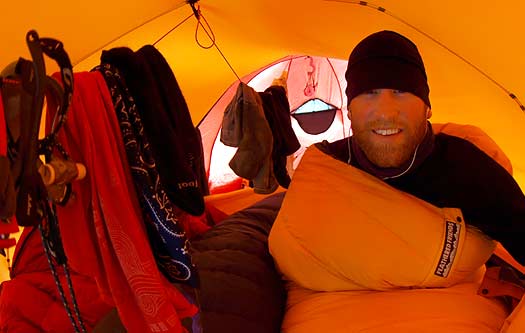 6 18 1 P6123768-feathered-friends Tyler with his Feathered Friends rental sleeping bag. Good choice, he says he slept in his skivvys even at 20 below zero. For exact model contact Feathered Friends and explain your needs.