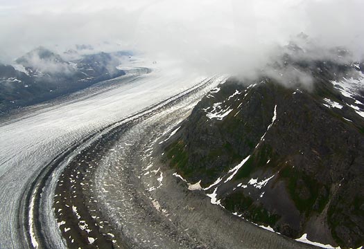 Flying the Kahiltna Glacier, this area is probably about 5 miles wide, still a ways from the toe. Flying the Kahiltna Glacier, this area is probably about 5 miles wide, still a ways from the toe.