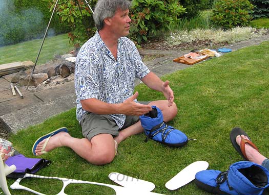 Joel of Forty Below expounds on the science of camp booties. Joel of Forty Below expounds on the science of camp booties.