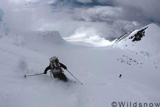 denali-skiing-above1100 Skiing on Denali above 11,000 foot camp. Only about 500 vert to play on here, and it's a fun break. Camp is the specs below.