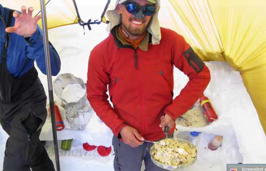 dutch-kaiser-schmarm During our rest day yesterday, we acquired a pile of extra rations from folks headed down the trail and home who wanted to lighten their packs. One score was a bag of pancake mix, which Louie used to make 'dutch' or 'kaiser-schmarm' out of. The project was inspired by Lisa's mother Lillian as well as Fritz Barthel's mother Huberta. Results were edible, a few sticks of butter and 1/2 pound of sugar helped.