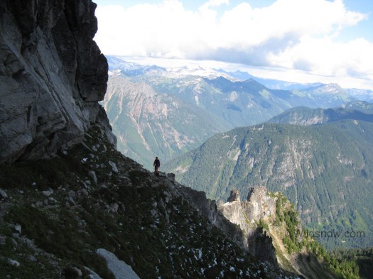 Andrew at the saddle with Sloan Glacier on the other side.