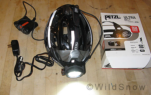 Petzl Ultra Belt headlamp lights your way for backcountry skiing or cycling. Petzl Ultra Belt headlamp lights your way for backcountry skiing or cycling.