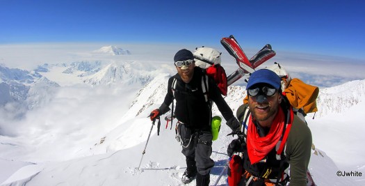 Colby and Tyler on Denali summit day, packin' those 'lashes for the backcountry skiing descent.