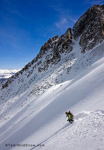 Backcountry powder skiing in Colorado. Backcountry powder skiing in Colorado.