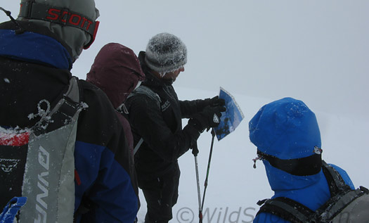 Onward through the backcountry skiing fog. Onward through the backcountry skiing fog.