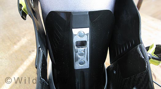 TLT 5 backcountry skiing boot downhill ski mode latch hole. TLT 5 backcountry skiing boot downhill ski mode latch hole.