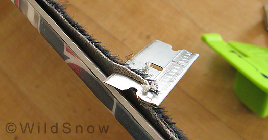 Skin cutting for backcountry skiing. Skin cutting for backcountry skiing.