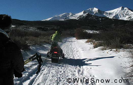 Starting out with snowmobile to Mount Sopris. Starting out with snowmobile to Mount Sopris.