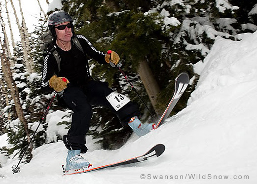 Descending Congo Road, Power of Four ski mountaineering race. Descending Congo Road, Power of Four ski mountaineering race.