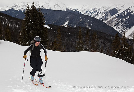 Topping out on Richmond Ridge behind Aspen Mountain. Topping out on Richmond Ridge behind Aspen Mountain.