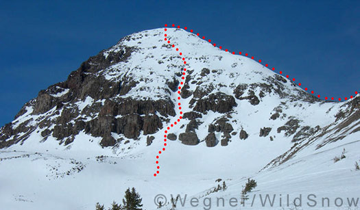 Rio Grande Pyramid backcountry skiing route. Rio Grande Pyramid backcountry skiing route.