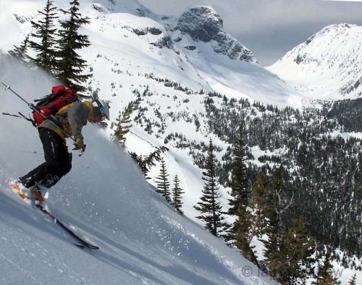 We finished off today and the next day with backcountry skiing laps off Vantage Peak and then laps off the "Motel Six" area of Joffre Peak (it's in the backdrop)as deteriorating alpine weather deterred further glacier excursions.
