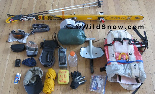 Spring backcountry skiing gear. Spring backcountry skiing gear.