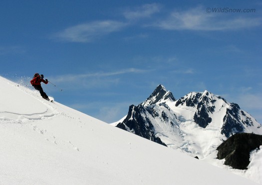 Backcountry skiing Ruth Mountain with Mt. Shuksan in background. Backcountry skiing Ruth Mountain with Mt. Shucksan in background.