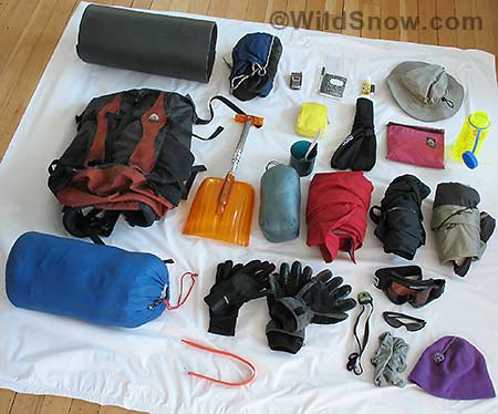 Ski traverse overnight gear for backcountry skiing. Ski traverse overnight gear for backcountry skiing.