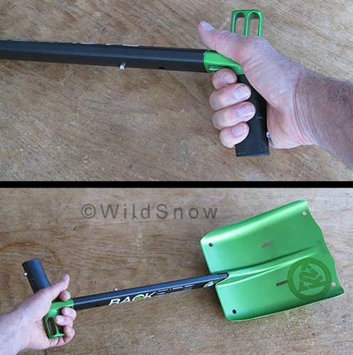 K2 backcountry skiing shovel grip. K2 backcountry skiing shovel grip.