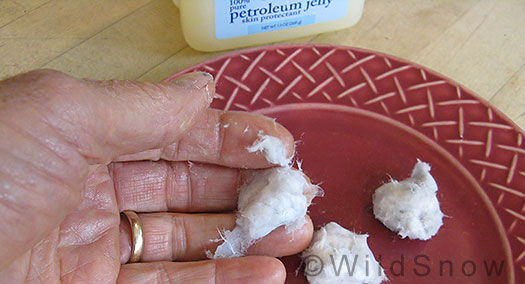 Fire starter made from petroleum jelly and dryer lint.