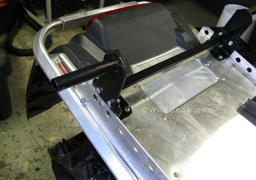 Snowmobile ski rack outrigger detail. Snowmobile ski rack outrigger detail.