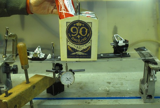 Test rig weighted with four tallboys, for deflection of 3/8 (.375) inch. Test rig weighted with four tallboys, for deflection of 3/8 (.375) inch.