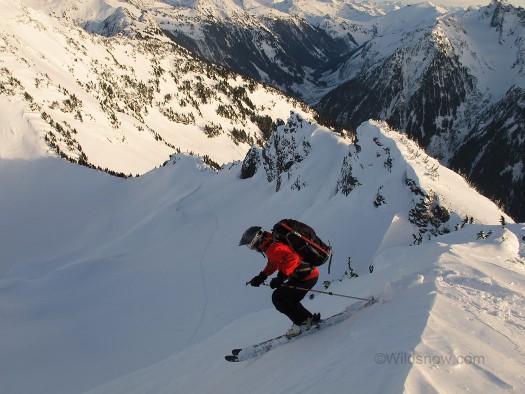 skylergoatski Skyler skiing of the summit of Goat Peak. We skied a different route than we climbed, and we quickly found out it held bountiful bulletproof ice.