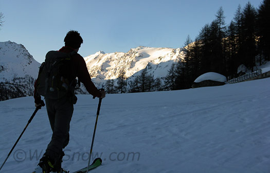 Starting up Arp Veille out of Valgrisenche. Italian Alps, Aosta region.