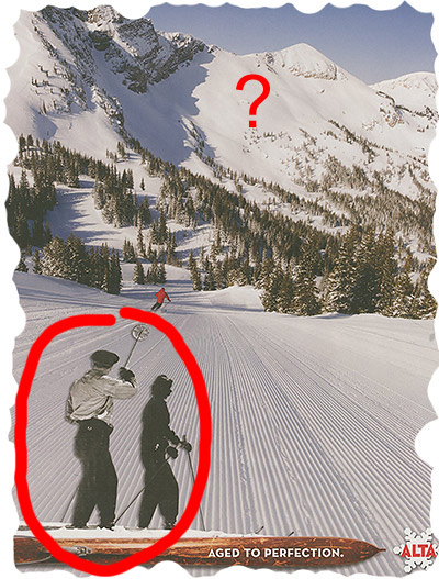 Alta, where nobody skis powder, they just stay on the groom and point at it. (Image used in derivative work, to illustrate opinion writing.) Alta, where nobody skis powder, they just stay on the groom and point at it. (Image used in derivative work, to illustrate opinion writing.)