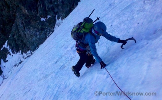 Alex F. on a rare January ice ascent of the Dana Couloir. The route is better known as a spring ski mountaineering descent. Alex F. on a rare January ice ascent of the Dana Couloir. The route is better known as a spring ski mountaineering descent.