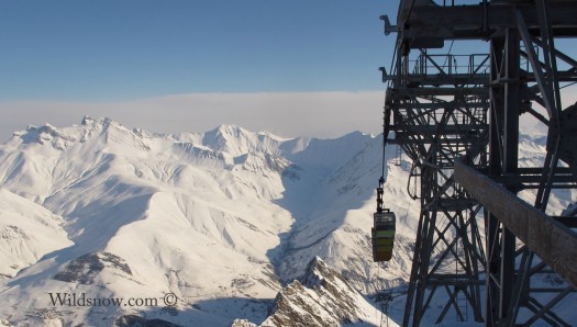 In La Grave there are literally 8000 ft runs on offer. The venerable two stage telepherique delivers skiers to 3200 meters and a short t-bar brings people to the Dome de Lauze. Nowhere to go but down from there. in La Grave there are literally 8000 ft runs on offer. The venerable two stage telepherique delivers skiers to 3200 meters and a short t-bar brings people to the Dome de Lauze. Nowhere to go but down from there.