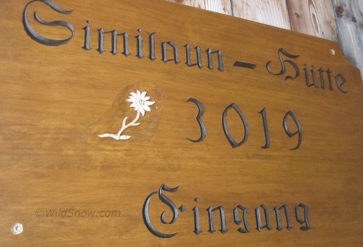 Similaun Hutte door sign. Similaun Hutte door sign.