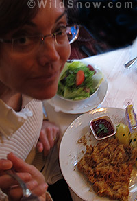 Lisa on Schnitzel patrol. Lisa in schnitzel patrol.