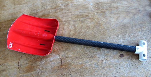 Home-made carbon fiber shovel shaft on G3 Guide shovel blade. Home-made carbon fiber shovel shaft on G3 Guide shovel blade.