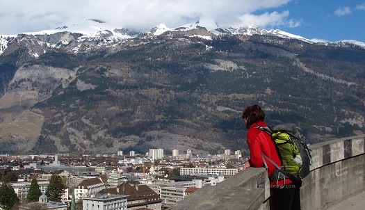 Lisa above Innsbruck, Austria with Mountain Equipment jacket. Lisa above Innsbruck, Austria with Mountain Equipment jacket.