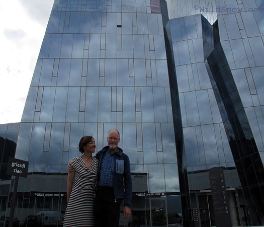 Mr. and Mrs WildSnow outside Salewa corporate headquarters. Mr. and Mrs WildSnow outside Salewa corporate headquarters.