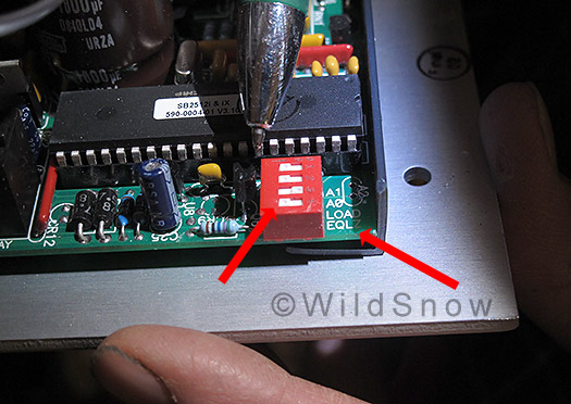 Inside back of controller, DIP switch number 4 indicated by arrows. Inside back of controller, DIP switch number 4 indicated by arrows.