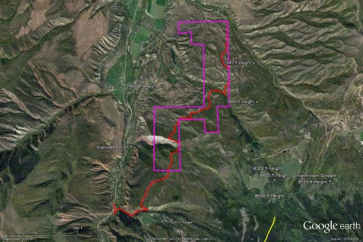 Google Earth view of the backcountry area in question, see links below to download Google Earth file. Google Earth view of the backcountry area in question, see links below to download Google Earth file.