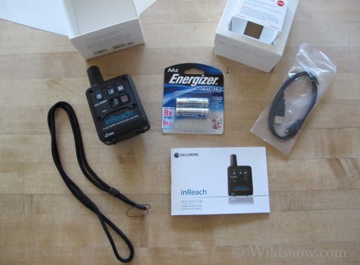 Fully unpackaged the inReach contains: Lithium batteries, mini USB, lanyard, and the ever important extremely brief instructions. Fully unpackaged the inReach contains: Lithium batteries, mini USB, lanyard, and the ever important extremely brief instructions.