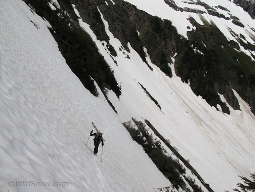 The day began with a sporty little traverse above glide cracks and punji stakes. The day began with a sporty little traverse above glide cracks and punji stakes.