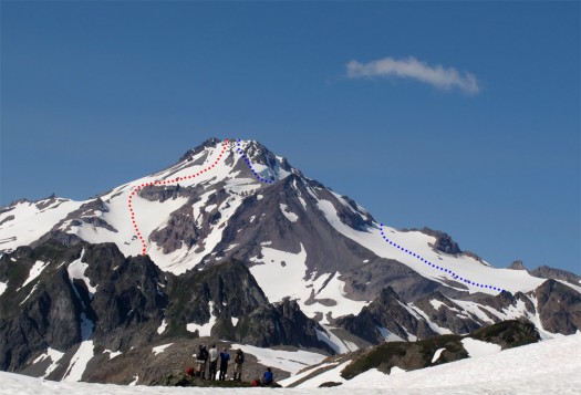 Routephoto Backcountry skiing and ski mountaineering on Glacier Peak in the North Cascades