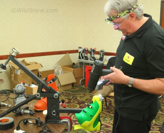 Bob Egeland, certified Podiatris and master AT boot fitter, checking the heat of a boot for the punch. Bob Egeland, certified Podiatris and master AT boot fitter, checking the heat of a boot for the punch.